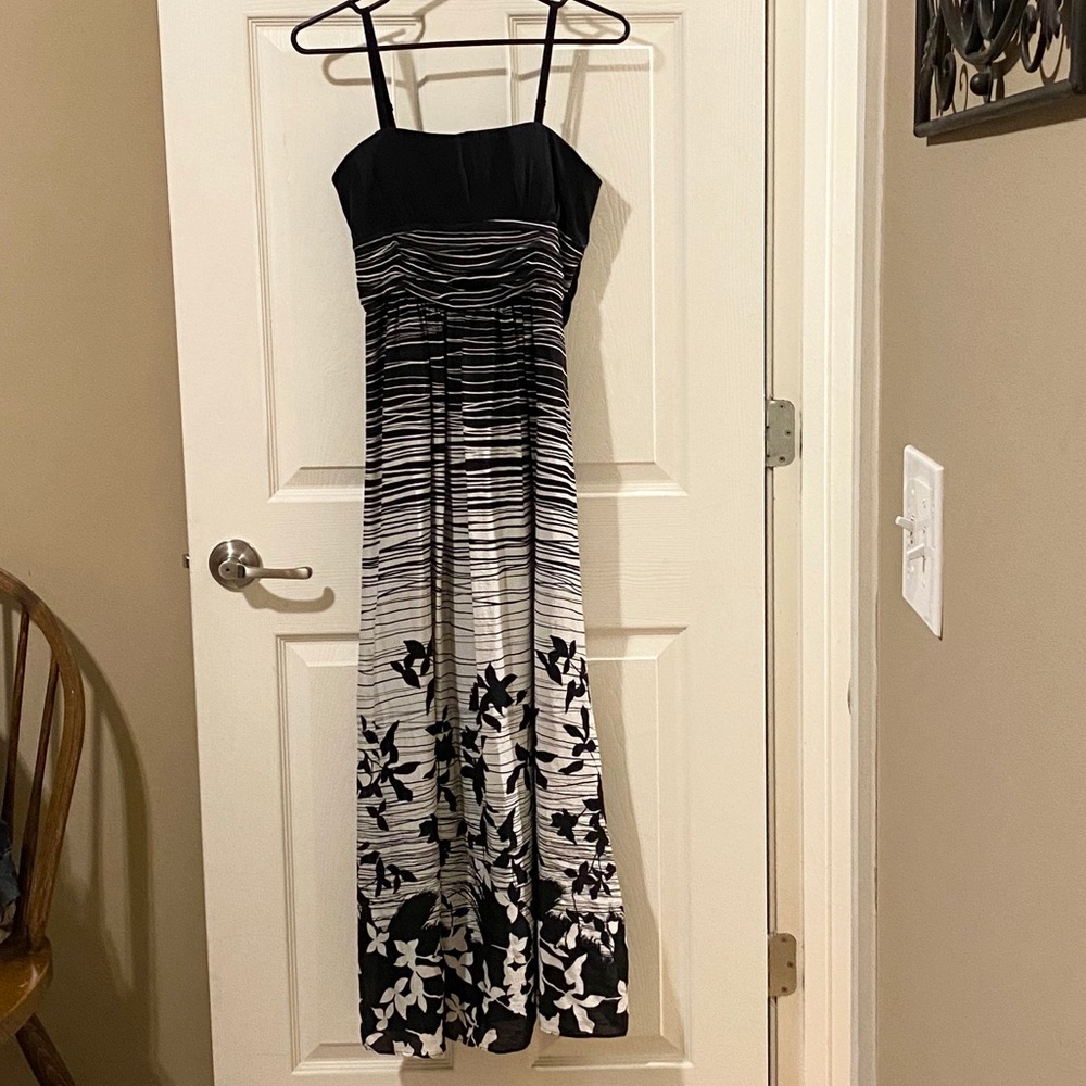 BCBG Maxazria Black & White Floral Maxi Dress